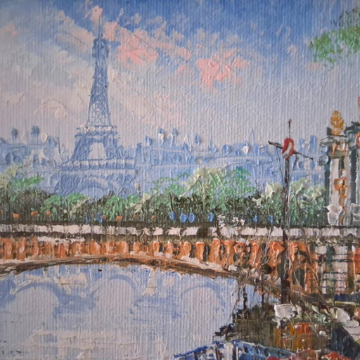 CAROLINE C. BURNETT | Figure/Torre Eiffel/Parigi | Dipinto originale ad olio su cartone