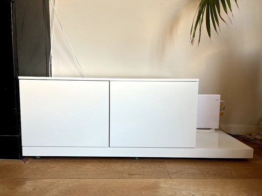 Tv cabinet furniture high gloss white with two bottom shelves