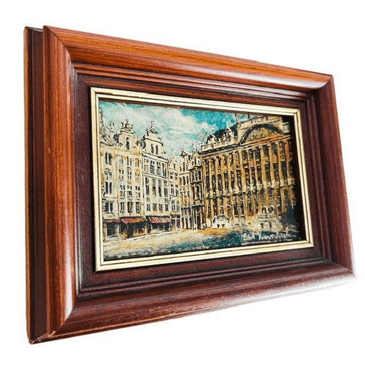 Vintage Dirk Vanoverberghe Miniature Oil Painting Grand Place Brussels 1970s – schilderijen tekeningen, Wood (photo 2 of 5)