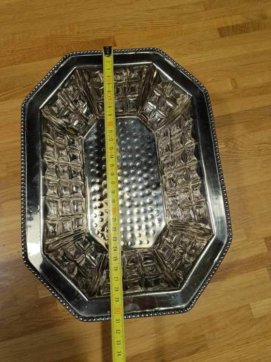 Image 1 of Vintage achthoekige metalen fruitschaal | Decoratief middelpunt in mid-century stijl