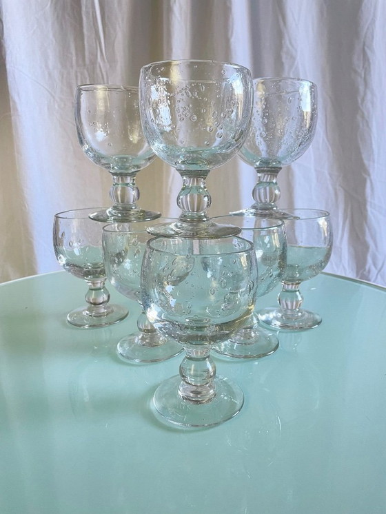Image 1 of Vintage Biot-style bubbled stemmed glasses