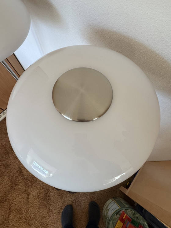 Image 1 of IKEA TÄLLBYN designer floor lamp | Glass opaline shade | brushed chrome | cord dimmer (upgrade) | 2000-2010