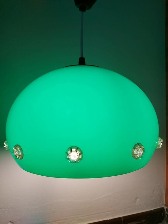 Image 1 of Lampada a sospensione verde in stile Space Age, lampada a forma di UFO, anni '70