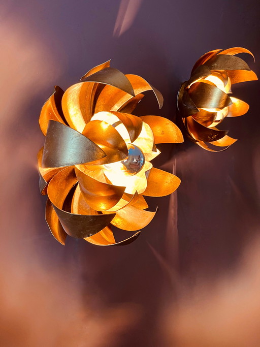 Ensemble de lampes à feuilles de style florentin, Hollywood Regency