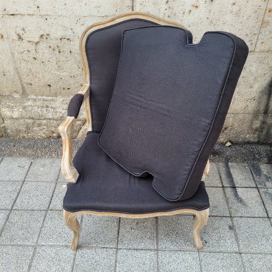 Image 1 of Chaise à la reine, style Louis XV / Provençal, chêne et garniture, XIXe siècle - France