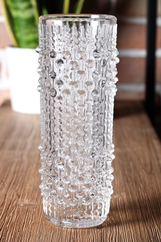 Image 1 of Mid-century Clear Pressed Glass Vase / CandleWax Design / Czech Republic / 1972