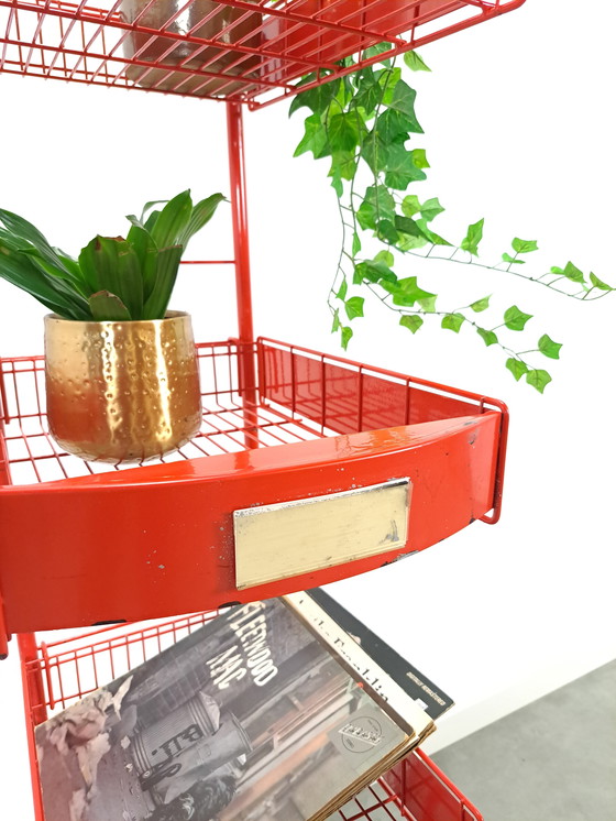 Image 1 of Red Metal Shop Display Case Shop Rack With Baskets Vintage