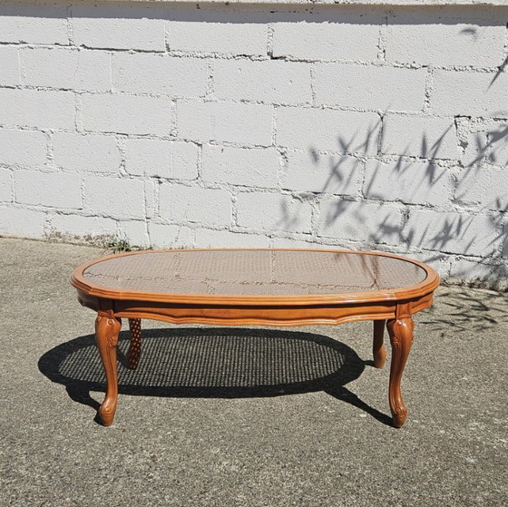 Image 1 of Big Oval Cane Glas Coffee Table From The 70s