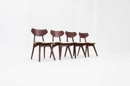Juego de 4 sillas de comedor vintage de mediados de siglo, década de 1960