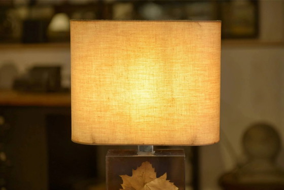 Lampada con inclusione di foglia di platano di Pierre Giraudon anni '70 – Lampade da tavolo, Vintage (photo 6 of 11)