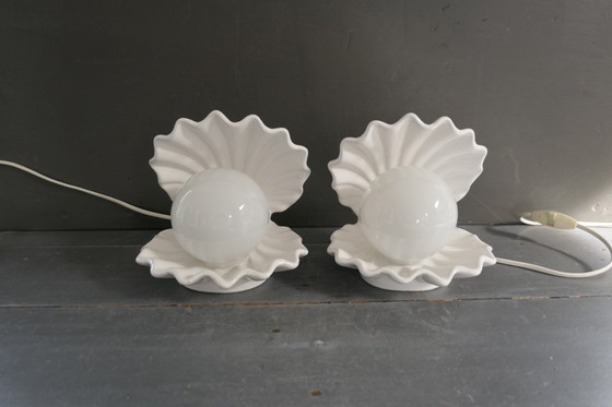 Image 1 of Vintage set of oyster lamps, shells with pearls