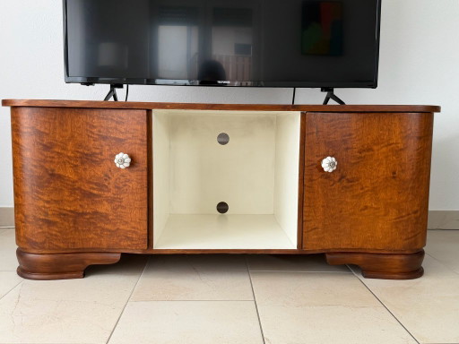 Vintage Art Deco Lowboard / TV-Schrank aus Nussbaum-Maserholz (1930er-1940er Jahre) – tv meubelen, Wood