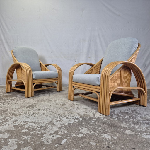 Vintage 1960s Rattan Bamboo Lounge reclining chairs Rattan
