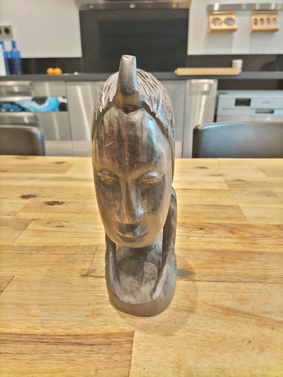Image 1 of Ebbenhouten sculptuur van een Afrikaans hoofd