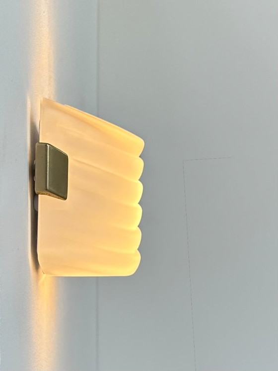 Image 1 of Pair of vintage wall lights, opaline glass and brass, France 1970