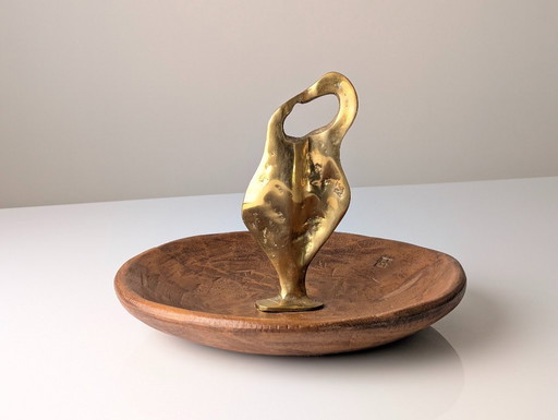 David Marshall Bronze and Wood Fruit Bowl Sculpture, Organic Brutalist, 1980s