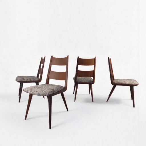 Set aus 4 Bumerangstühlen – Mid-Century Modern, neu bezogen