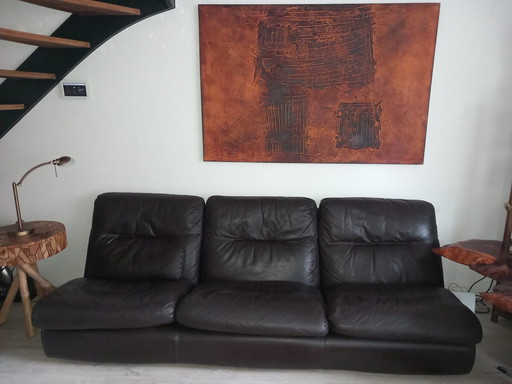 LINGE ROSET MODULARES SOFA-SET MIT SESSEL UND FUSSHOLE, DUNKELBRAUNES LEDER