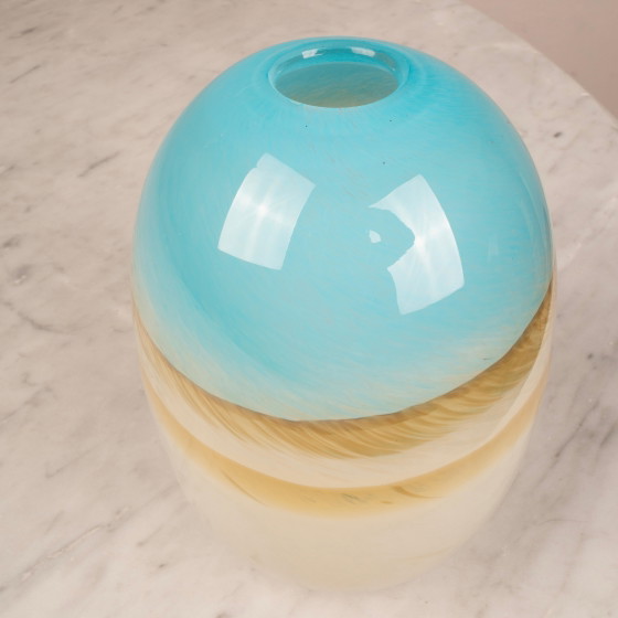 Vase en verre de Murano italien vintage Mid Century Aqua Bleu & Ivoire – Murano Glass, Mid Century Modern (photo 4 of 13)