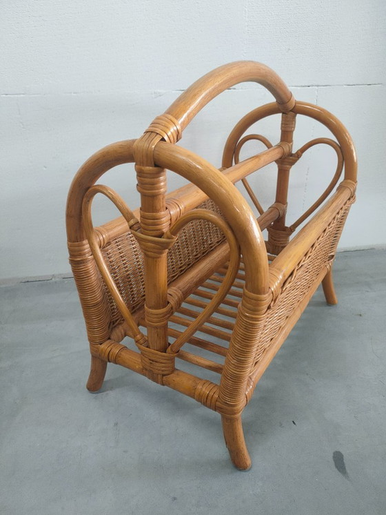 Image 1 of Portariviste vintage in rattan, cestino portariviste, portariviste, anni '70.