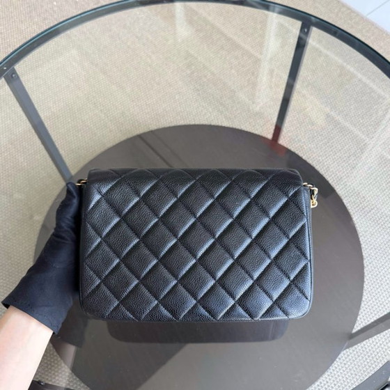 Image 1 of Chanel Seasonal Flap Bag - Caviar Quilted Medallion Soul Black Caviar Gold Hardware Microchip
