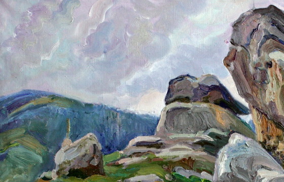 Origineel olieverfschilderij Berglandschap Rocks – Schilderijen & Tekeningen, Canvas (photo 2 of 5)