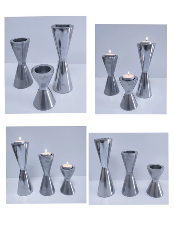 Three diabolo aluminum candle holders, 90s design – Aluminium (photo 11 of 11)