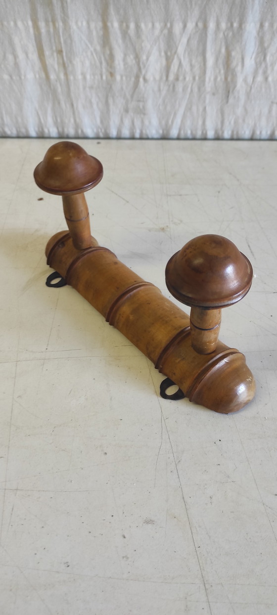 Image 1 of Solid wood wall-mounted coat rack - 1950s/60s