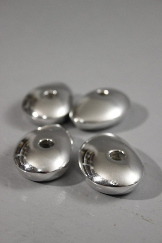 Image 1 of Bougeoirs galets vintage métal argenté design moderniste 1970s