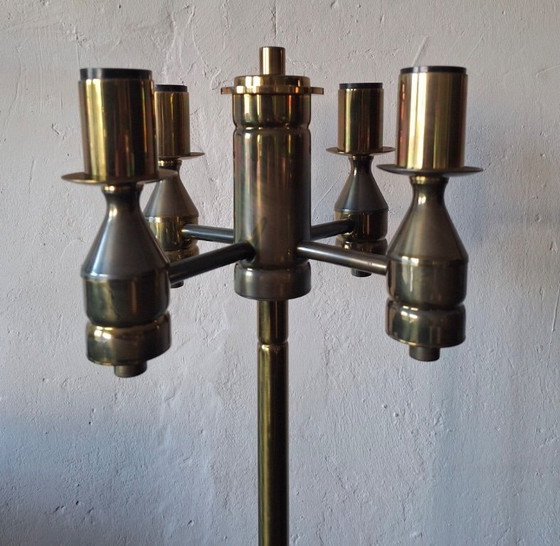 Image 1 of Brutalistische Stehlampe aus Messing mit vier Leuchten aus der Mitte des 20. Jahrhunderts, 1960er Jahre