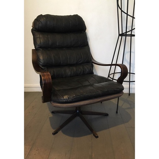 Fauteuil vintage danois en cuir noir