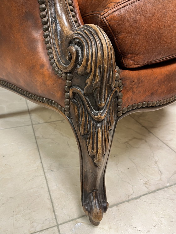 Image 1 of Fauteuil Chesterfield Cognac avec pouf