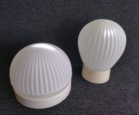 Image 1 of Ceiling Lamps - Ribbed Frosted Glass - Vintage