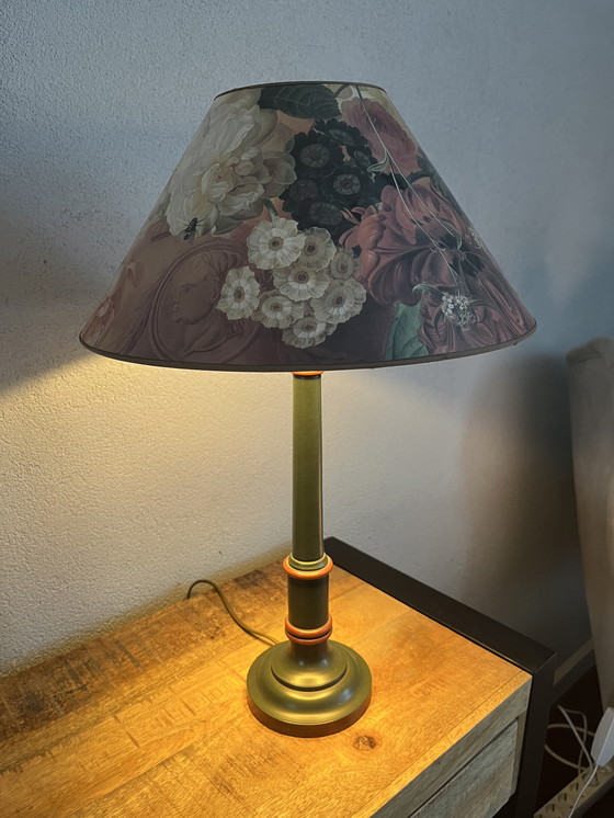 Image 1 of Prachtige vintage grote en zware Engelse tafellamp in groen/rood