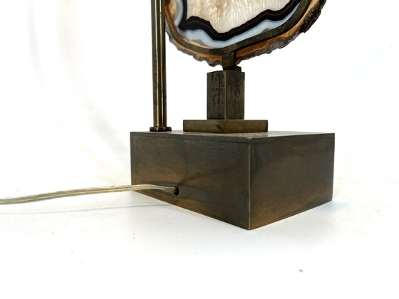 Image 1 of Lampe de table vintage en tranches d'agate en laiton, 1970