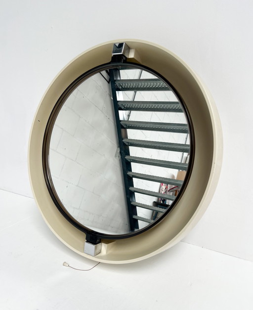Round illuminated designer mirror by Allibert, 1970's