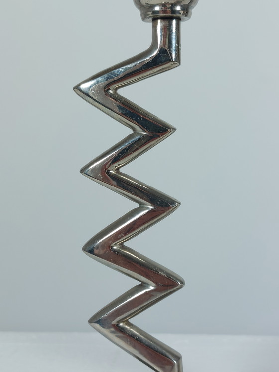 Image 1 of Coppia di candelieri vintage di design, decoro a zigzag, cromati, stile Memphis, anni '80