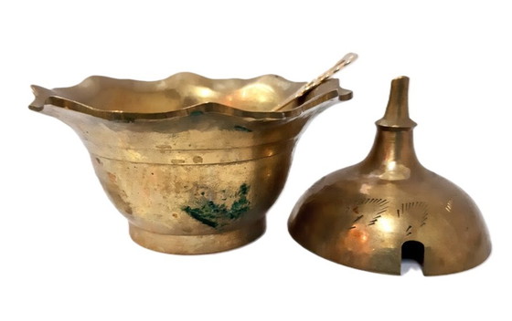 Image 1 of Vintage brass sugar bowl with spoon