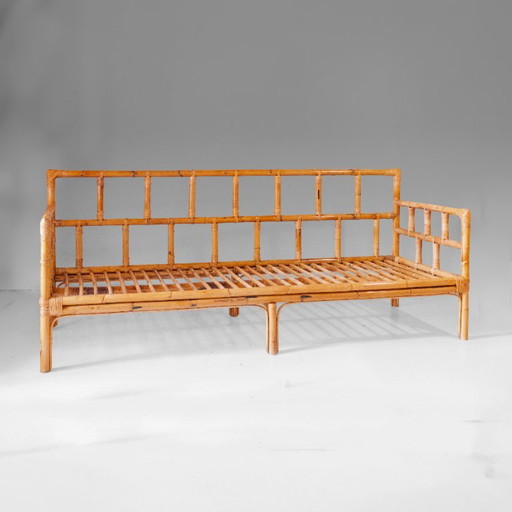 1x Jaren 70 Italiaanse Bamboe En Rotan Bank, Vivai Del Sud Stijl, Riviera Modern