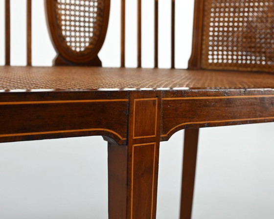 Image 1 of Vintage caned slant bench, 1950s