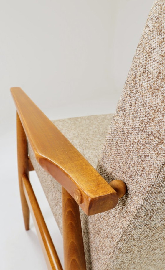 Image 1 of Vintage fauteuil etnische stijl beige granola bekleding stof ontwerp van H.Lis