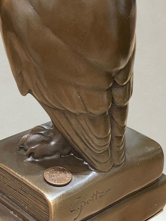 Image 1 of Art Deco Bronze Owl – Signed C. Potter – Guaranteed Paris Bronze – Book Base