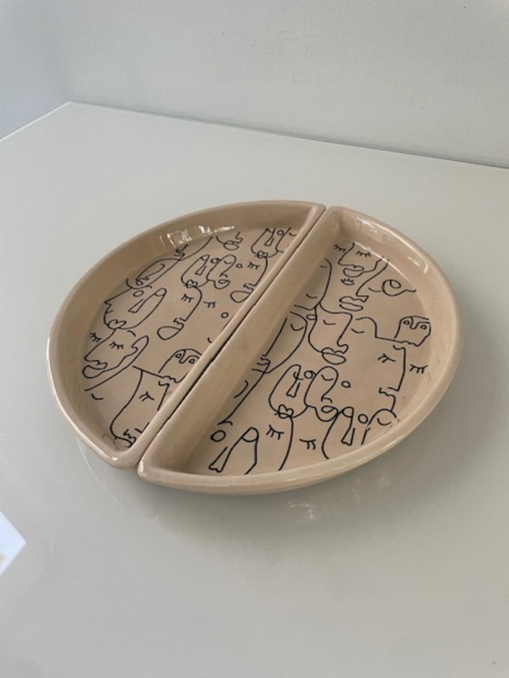 Image 1 of Artistieke set halve bordjes lijntekening