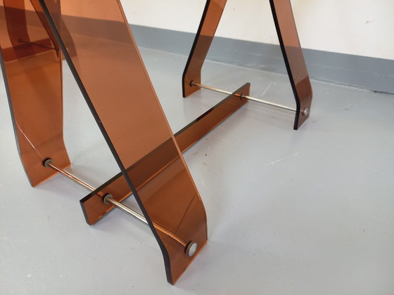 Image 1 of Scrivania vintage di Marcello Gacita e Pierre Tiberi per Rodet in vetro fumé, plexiglass e metallo cromato degli anni &#39;70