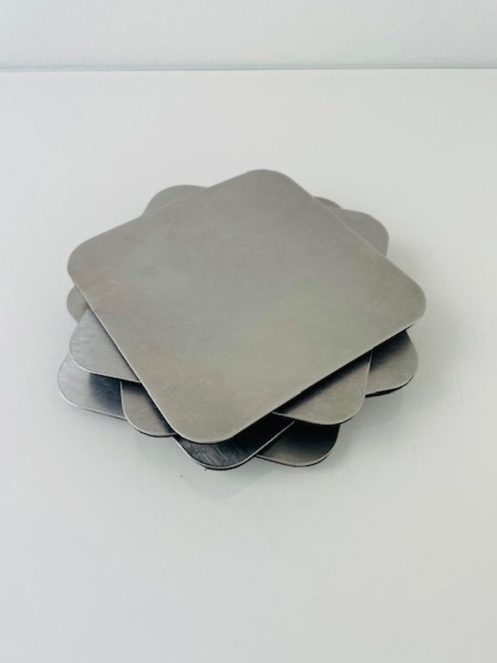 Image 1 of Set of 5 minimalist stainless steel coasters – square design