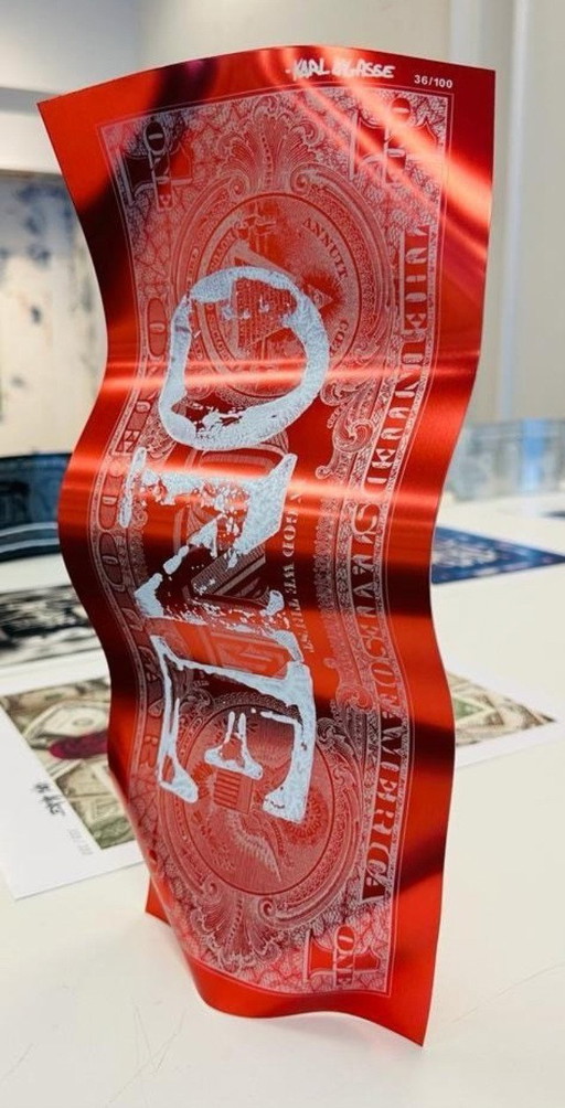 Sculpture Aluminium - Karl LAGASSE - One Dollar Rosso Bianco