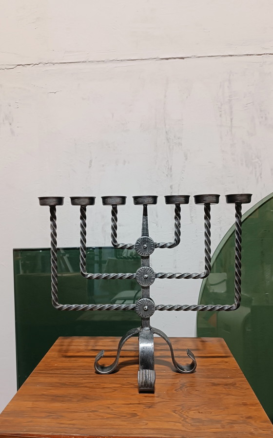 Image 1 of Vintage brutalist wrought iron candle holder 