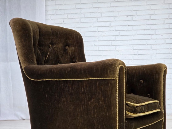 Image 1 of Anni '50, poltrona scandinava, velluto verde per mobili, legno di frassino.