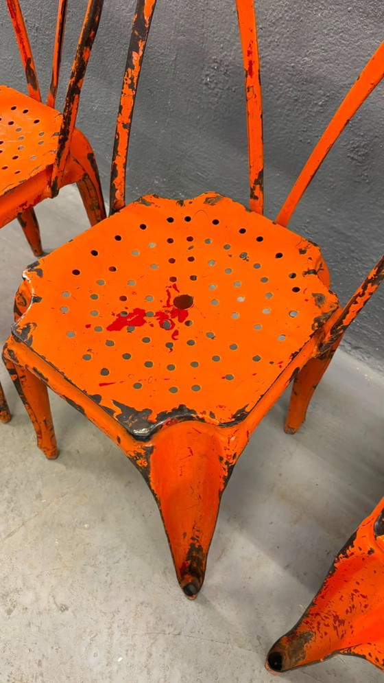 Image 1 of Set van vier industriële metalen eetkamerstoelen van Joseph Mathieu, gelakt staal, jaren 1920, Frankrijk