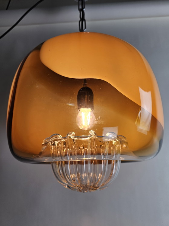 Image 1 of Orange transparent glass pendant lamp from Italy